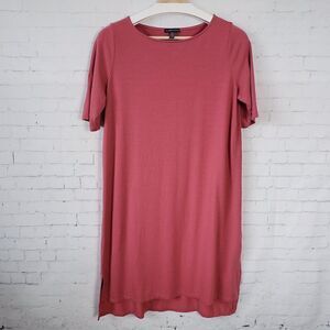 Eileen Fisher Dress Size S Pink Stretch Shift Short Sleeve Casual Lagen Look